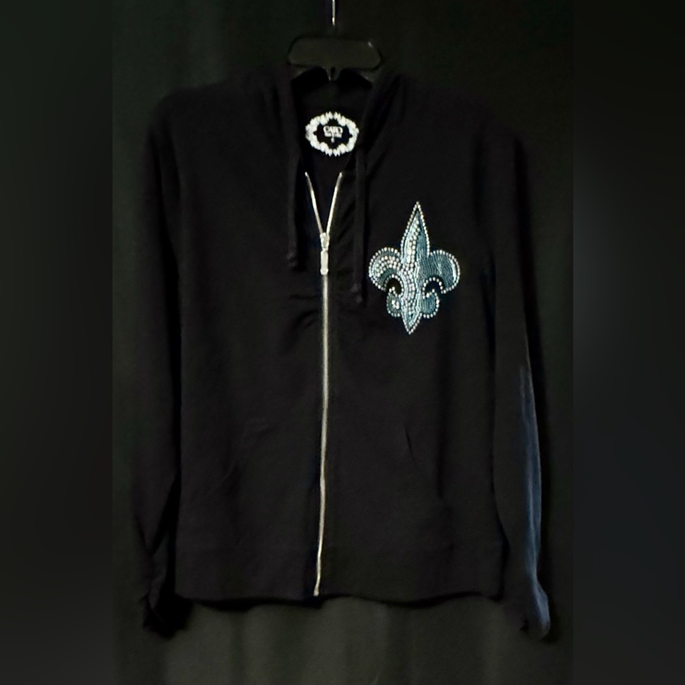 Cato Women’s Black Zip-Up Hoodie Jacket with Fleur De Lis Design/Symbol